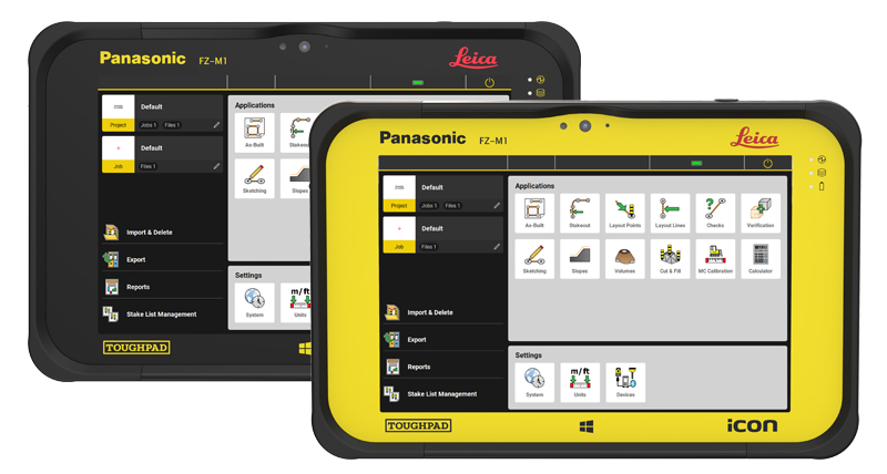 Leica iCON CC70 and CC80 construction field controllers on white background.